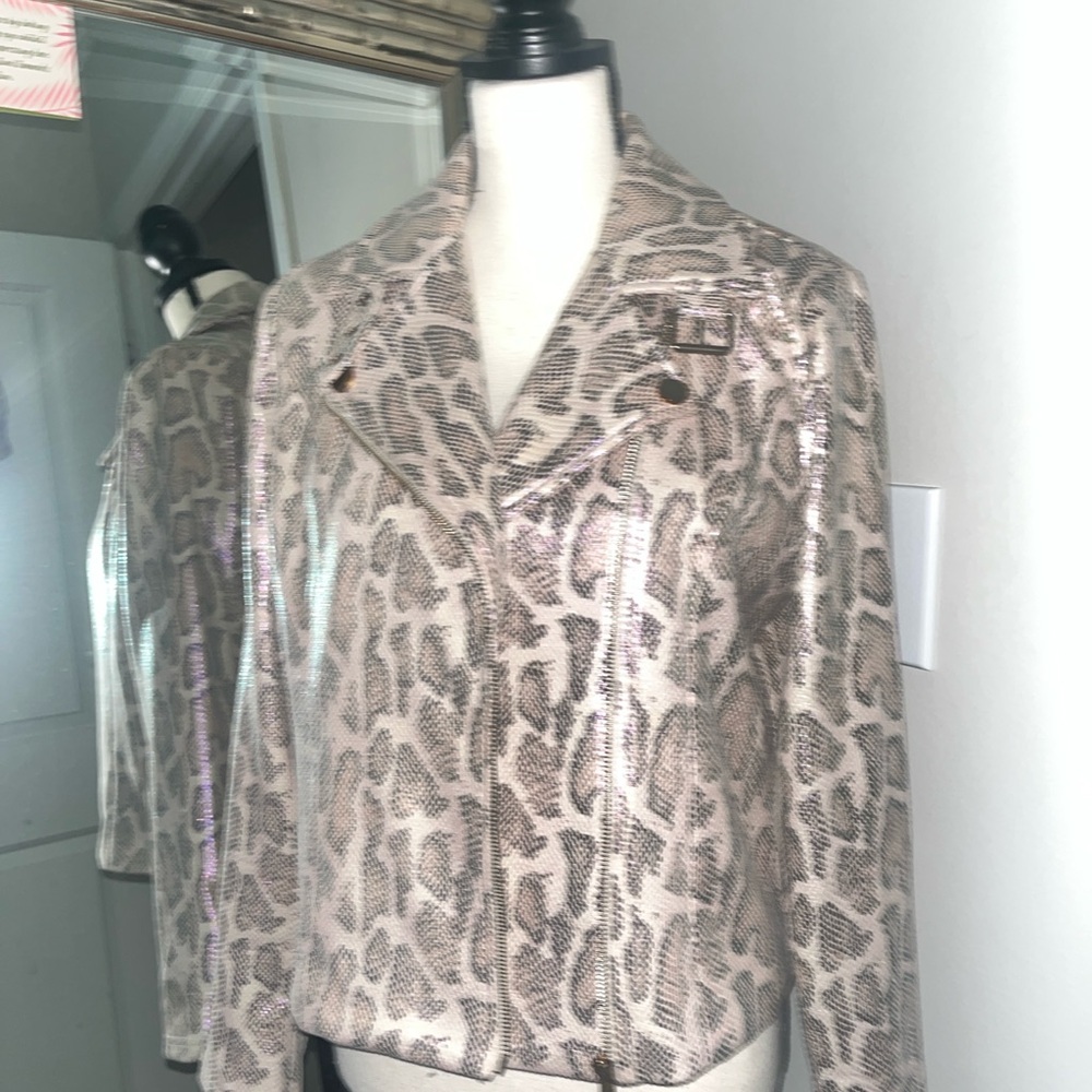 Francesca's Collections Leopard Print Leather Jacket